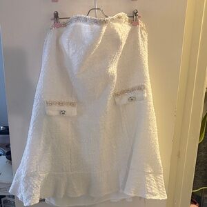 SHEIN White Tweed A-Line Skirt with Beaded Pocket Accents